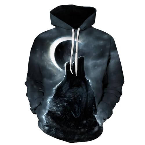 SHELOG Handbemalte Nachtszene Mond Wolf brüllen 3D-Gedruckter Kapuzenpullover Unisex modisches lustiges Sweatshirt lässige Top-Kleidung von SHELOG