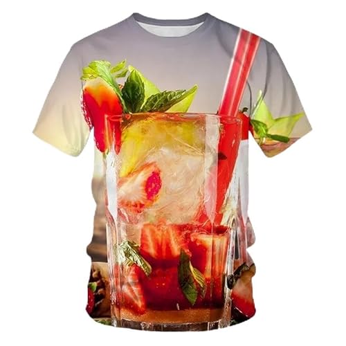 SHELOG Juice Drink 3D-gedrucktes Herren-T-Shirt, modisches, lässiges Kurzarm-T-Shirt, Hip Hop, Harajuku, Streetwear von SHELOG