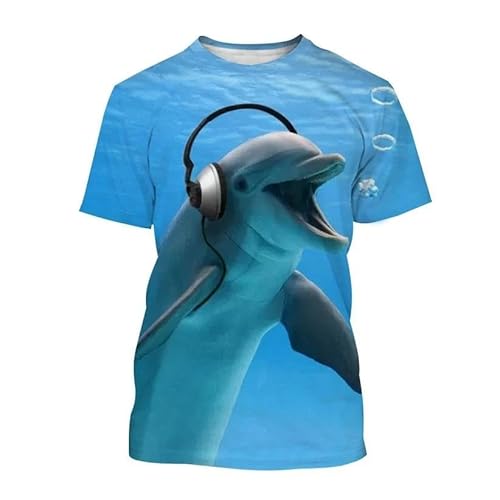 SHELOG Lustiges Tier-Delphin-Sommermode-T-Shirt Herrenoberteile 3D-gedrucktes übergroßes Straßen-Kurzarm-Kleidungs-T-Shirt von SHELOG