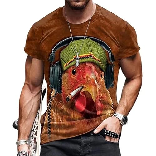 SHELOG Lustiges Tier-Huhn-Herren-T-Shirt, kurzärmelig, 3D-Druck, Street-Style-Oberteil, lässiges Rundhals-Harajuku-T-Shirt von SHELOG