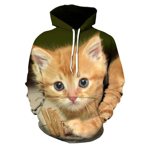 SHELOG Niedliches Tier, süße Katze, Unisex, lässig, 3D-Pullover, Streetwear, Kapuzenpullover, langärmelig von SHELOG