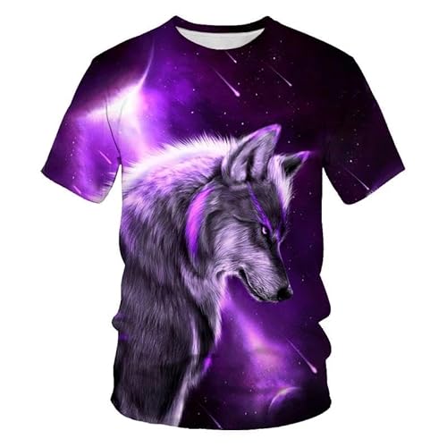 SHELOG Purple Star Wolf Herren-T-Shirt, 3D-Druck, lässig, kurzärmelig, Kleidung, Streetwear, Rundhalsausschnitt, übergroßes Oberteil von SHELOG