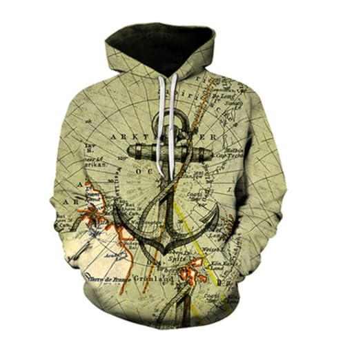 SHELOG Retro-Karte, nautischer Anker, 3D-Druck, Unisex-Hoodie, Jacke, Outdoor, Reisen, Sportbekleidung, Freizeitpullover von SHELOG