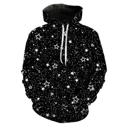 SHELOG Schwarz-Weiß-Universum, Galaxie, Sternenhimmel, Unisex, lässig, 3D-Pullover, Streetwear, Kapuzenpullover, langärmelig von SHELOG