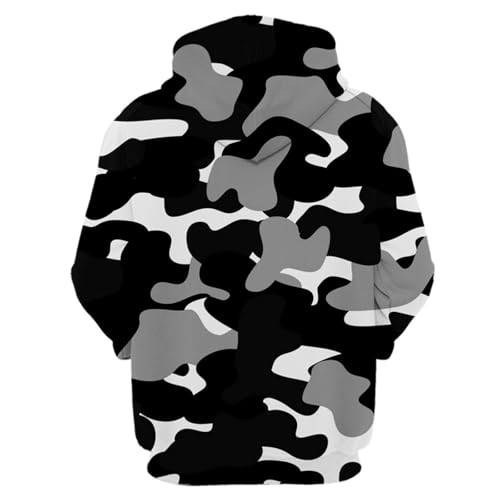 SHELOG Schwarz-graue Camouflage-Kunst 3D-Druck Unisex-Hoodie-Jacke Outdoor-Reisesportbekleidung Freizeitpullover von SHELOG