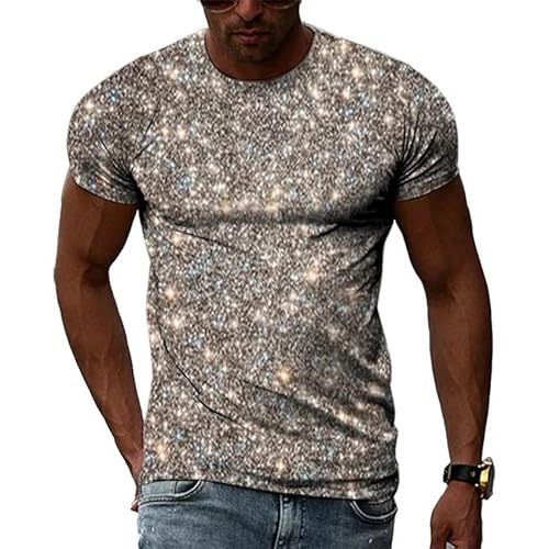 SHELOG Silbergraues Pailletten-Mode-T-Shirt, 3D-Herren-Kurzarm-Sommer-Herren-O-Ausschnitt-Kurzarm-T-Shirt, extragroßes T-Shirt SHELOG Silbergraues Pailletten-Mode-T-Shirt, 3D-Herren-Kurzarm-Sommer-Herren-O-Ausschnitt-Kurzarm-T-Shirt, extragroßes T-Shirt von SHELOG