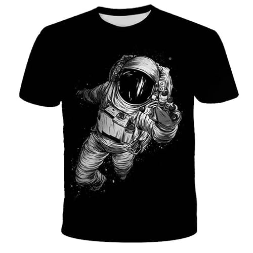 SHELOG Space Astronaut Sommer Herren 3D T-Shirt Lässige Hip-Hop-Elemente Kurzarm Street Bequemes Rundhals-Top von SHELOG