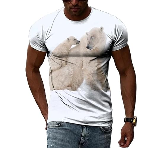 SHELOG Tier-Eisbär-Herren-T-Shirt, 3D-Druck, lässig, kurzärmelig, Kleidung, Streetwear, Rundhalsausschnitt, übergroßes Oberteil von SHELOG