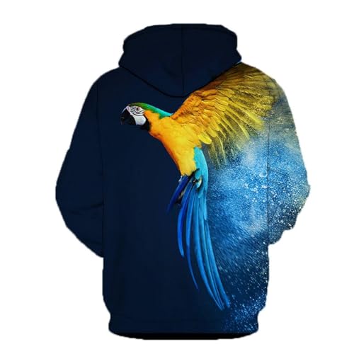 SHELOG Tierischer bunter Vogel-Papageien-3D-gedruckter Kapuzenpullover, Unisex, modisch, lustig, Sweatshirt, lässige Top-Kleidung von SHELOG