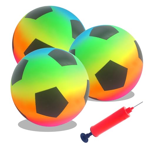 SHENSAIGO 3 Stück Regenbogen Ball Kinder, PVC Fussball Kinder und Erwachsene, Aufblasbaren Bälle mit Pumpe, 22cm Kinderball Regenbogenball Wasserball, Fußball für Innen und Außen Spielball Kinders SHENSAIGO 3 Stück Regenbogen Ball Kinder, PVC Fussball Kinder und Erwachsene, Aufblasbaren Bälle mit Pumpe, 22cm Kinderball Regenbogenball Wasserball, Fußball für Innen und Außen Spielball Kinders von SHENSAIGO