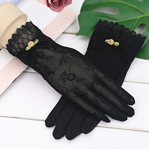 Lange Handschuhe, Spitzenhandschuhe, Handschuhe Damen Anti-Rutsch-Touchscreen-Spitze Dünnschliff Elastische Sonnenschutzhandschuhe aus Eisseide (Farbe: Pink A, Größe: Einheitsgröße) (C(Color:Black,Siz von SHFOHGKJ