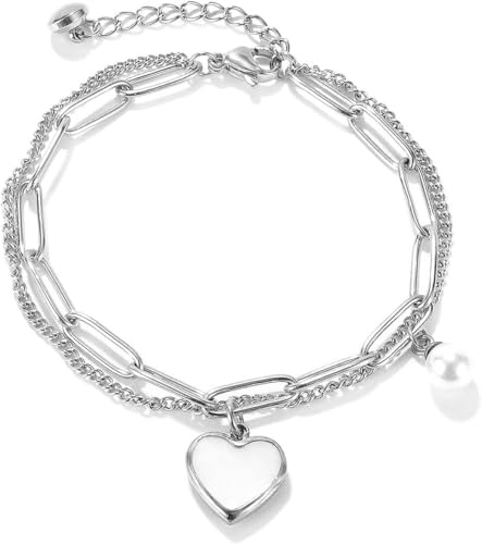 SHGDAIO Armbänder für Frauen, Titan-Herz-Charm-Armbänder für Frauen von SHGDAIO