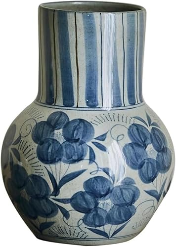 SHGDAIO Blaue Keramikvase, Vintage-Vasen für das Wohnzimmer, handgefertigte Blumenvase, handbemalte Hydrokulturvasen, dekorative Regaldekor-Ornamente für den Kaminsims der Bauernküche im Büro von SHGDAIO