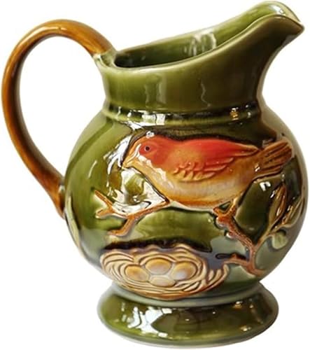 SHGDAIO Blumenvase im Regaldekor, europäischer Stil, rustikaler grüner Vogel, glasierte Blumenvasen aus Keramik für Dekoration, dekorative Vasen mit einem Griff, Ornamente für Schlafzimmer, Bürotisch von SHGDAIO