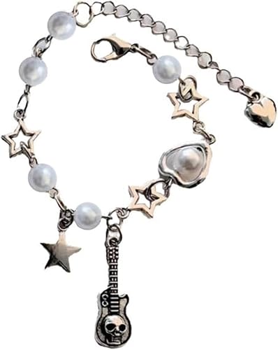 SHGDAIO Mädchen Produkte Einzigartige Herz Stern Schädel Gitarre Armband Zarte Perlen Handgelenk Kette für Frauen Geschenke von SHGDAIO