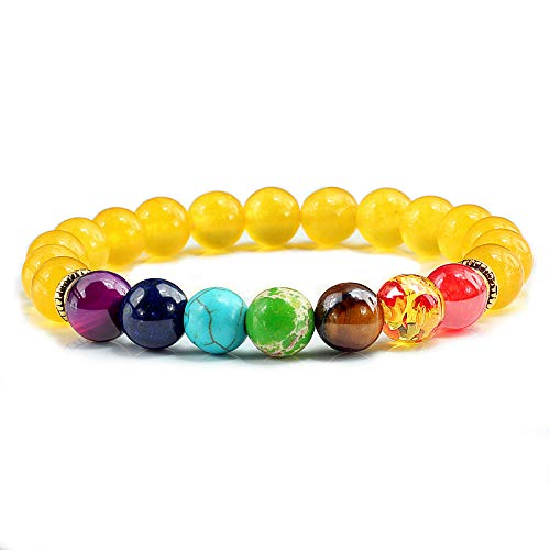 SHGDAIO Naturstein Tigerauge 7 Chakra Armbänder & Armreifen Yoga Balance Perlen Gebet elastisches Armband Männer von SHGDAIO