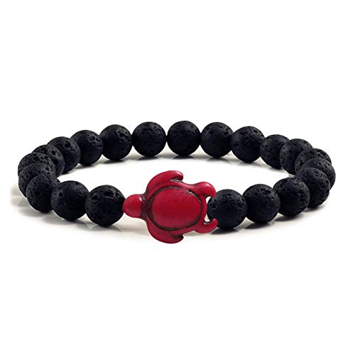 SHGDAIO Sommer Strand Meeresschildkröte Perlen Armband für Männer Schwarze Lava Naturstein Armband elastische Armreifen von SHGDAIO