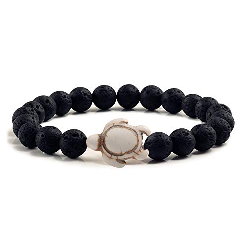 SHGDAIO Sommer Strand Meeresschildkröte Perlen Armband für Männer Schwarze Lava Naturstein Armband elastische Armreifen von SHGDAIO