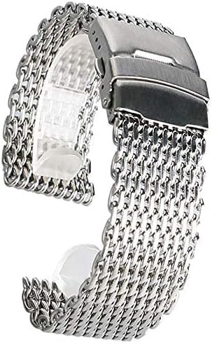 SHGDAIO Uhrenarmband, 18 mm, 20 mm, 22 mm, 24 mm, Uhrenarmband, silbernes Mesh-Web, Edelstahl-Armband, modischer Ersatz + 2 Federn (Größe: 18 mm) von SHGDAIO