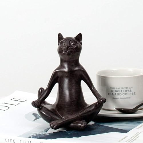 SHGDAIO Vintage Katzenornament, Katzenstatue in Yoga-Pose, Tier-Sammelskulptur für Tischdekoration, Kunstharz Schwarz1 12x9,5cm (5x4Zoll) Geschenk von SHGDAIO