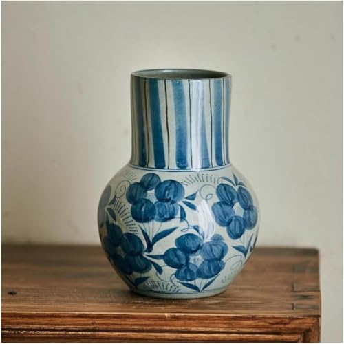 SHGDAIO Vintage-Vasen, Blaue Keramikvase für das Wohnzimmer, handgefertigte Blumenvase, handbemalte Hydrokulturvasen, dekorative Regaldekor-Ornamente für den Kaminsims der Bauernküche im Büro von SHGDAIO