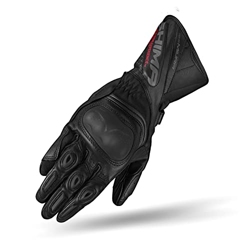 SHIMA Miura Motorradhandschuhe Damen - Touchscreen, Sommer, Sport Leder Handschuhe mit Carbon Knöchelprotektor, Handflächen- und Fingerschieber, Verstärkte Handfläche (Schwarz, XS) von SHIMA