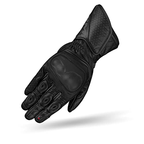 SHIMA ST-3 Motorradhandschuhe Herren - Touchscreen, Sommer, Sport Leder Handschuhe mit Carbon Knöchelprotektor, Handflächen- und Fingerschieber, Verstärkte Handfläche (Schwarz, L) von SHIMA