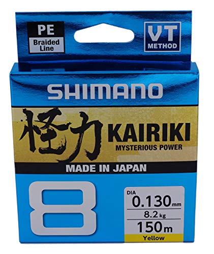 SHIMANO Kairiki 8, 150 Meter, Gelb, 0.230mm/22.5kg, 8fach Geflochtene Angelschnur, 59WPLA58R37 von SHIMANO