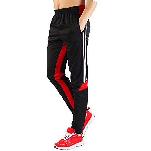 SHINESTONE Herren Sportler-Sweatpants Sporthose Jogger Training Track Fitness Casual Pants mit Reißverschlusstaschen und Knöchel-Reißverschluss für Outdoor und Multi-Sport(6603-Schwarz/Rot, L) von SHINESTONE