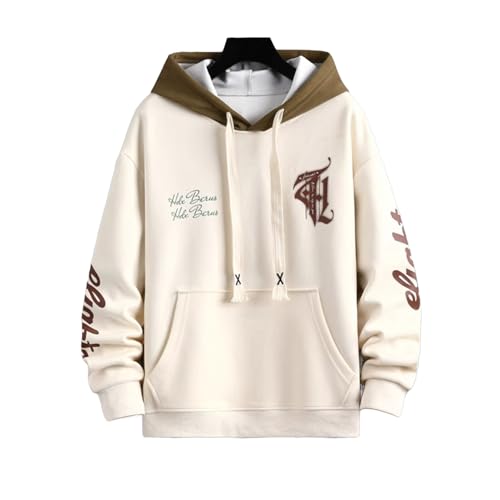 SHINROAD Alltagskleidung Herren Hoodie Herren Farbblock-Hoodie Herren-Winter-Farbblock-Hoodie mit Buchstabendruck Kapuze Kordelzug Khaki XL von SHINROAD