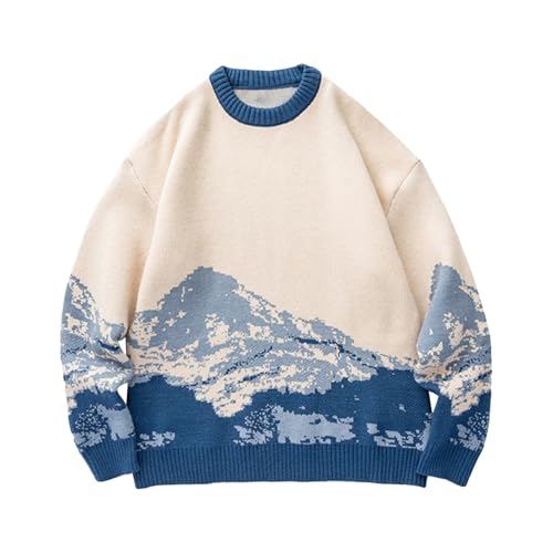 SHINROAD Brauner Retro-Pullover, Winterpullover, brauner Retro-Winterpullover für Herren mit verschneitem Bergmuster, lässiger Streetstyle-Pullover für Urbane Wintermode Blau XL SHINROAD Brauner Retro-Pullover, Winterpullover, brauner Retro-Winterpullover für Herren mit verschneitem Bergmuster, lässiger Streetstyle-Pullover für Urbane Wintermode Blau XL von SHINROAD