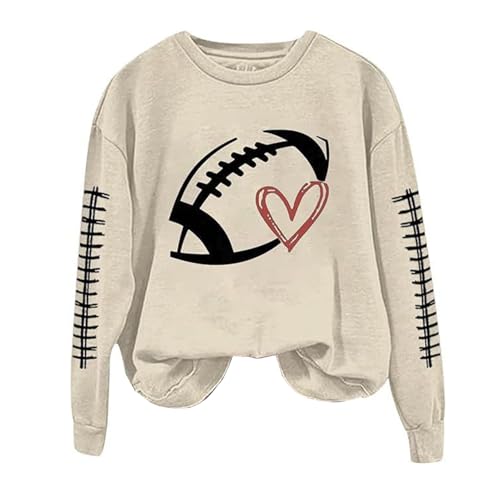 SHINROAD Damen-Pullover-Sweatshirt, übergroß, für Frühling und Herbst, Fußball-Aufdruck, Rundhalsausschnitt, elastische Bündchen, lockeres Sport-Top, lässig, Schule Khaki L von SHINROAD