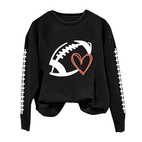 SHINROAD Damen-Pullover-Sweatshirt, übergroß, für Frühling und Herbst, Fußball-Aufdruck, Rundhalsausschnitt, elastische Bündchen, lockeres Sport-Top, lässig, Schule Schwarz XXXL von SHINROAD