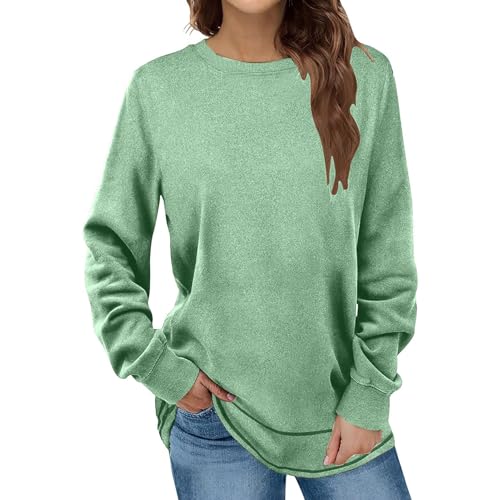 SHINROAD Damen-Pullover mit Rundhalsausschnitt, mittellang, lockere Passform, einfarbiges Oberteil für Frühling, Herbst, Mintgrün, Größe XXL von SHINROAD