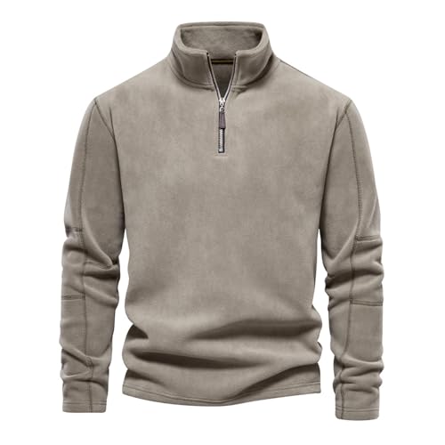 SHINROAD Einfarbiges Sweatshirt mit Langen Ärmeln, Herren-Sweatshirt mit halbem Reißverschluss und Stehkragen, einfarbig, langärmelig, tägliches Sport-Top für Herbst und Winter Grün XXL von SHINROAD