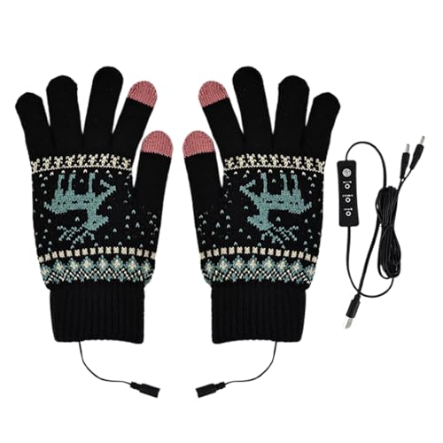 SHINROAD Elektrisch beheizte Handschuhe, einstellbare Temperatur, USB-Ladegerät, Touchscreen, 3 Wärmestufen, waschbar, dick, gestrickt, fingerlos, für Büro, Schwarz von SHINROAD