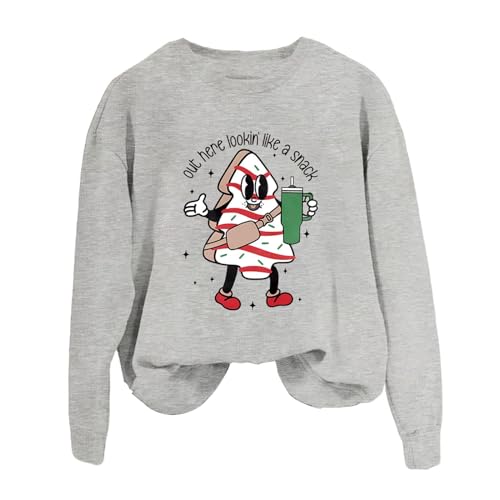 SHINROAD Frühlings-Sweatshirt für Damen, Cartoon-Druck, Rundhalsausschnitt, Sweatshirt für Herbst und Winter, Grau, Größe XL von SHINROAD