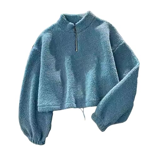 SHINROAD Gemütlicher Herbstpullover für Damen, Herbst/Winter, Fleece, Sweatshirt mit Kordelzug, halblanger Kragen, warmer Reißverschluss, Mantel für kaltes Wetter, Blau, Größe M von SHINROAD