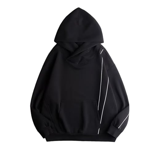 SHINROAD Herren Hip Hop Hoodie Winter Unisex mit Nackenschutz Hoher Kragen Kapuze Stil Oversized Große Fronttasche Verdickte Wärmespeicherung Schwarz 3XL von SHINROAD