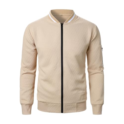 SHINROAD Herren-Jacquard-Sweatshirt, lässig, einfarbig, langärmelig, mit Stehkragen, Reißverschluss, atmungsaktiv, vielseitig, Khaki, Größe L von SHINROAD