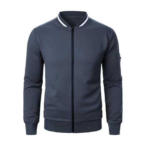 SHINROAD Herren-Jacquard-Sweatshirt-Jacke, lässig, einfarbig, langärmelig, mit Stehkragen, Reißverschluss, atmungsaktiv, vielseitig, Dunkelgrau, Größe M von SHINROAD