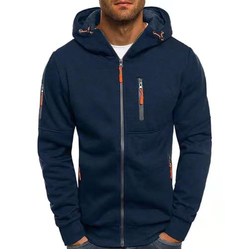 SHINROAD Herren-Kapuzenpullover, Herrenmantel, Herren-Kapuzenpullover mit Reißverschluss und Reißverschlusstaschen, Frühling/Herbst, Fitness-Cardigan-Jacke für Reisen, Arbeit Navy blau XXXL von SHINROAD