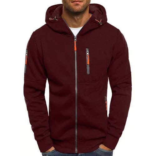 SHINROAD Herren-Kapuzenpullover, Herrenmantel, Herren-Kapuzenpullover mit Reißverschluss und Reißverschlusstaschen, Frühling/Herbst, Fitness-Cardigan-Jacke für Reisen, Arbeit Weinrot S von SHINROAD