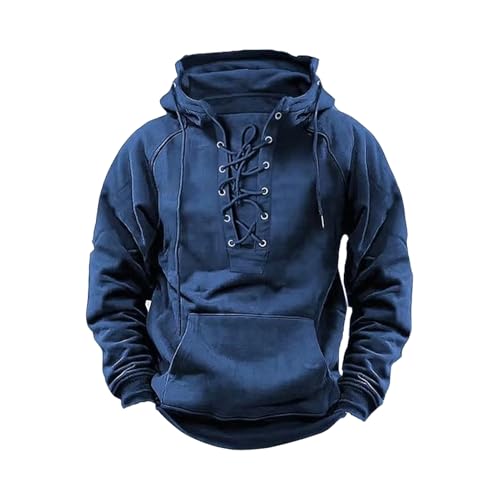 SHINROAD Herren-Kapuzenpullover, zum Schnüren, Retro-Stil, mit elastischer Manschette, aufgesetzter Tasche, Winter, warm, Königsblau, Größe XXL von SHINROAD