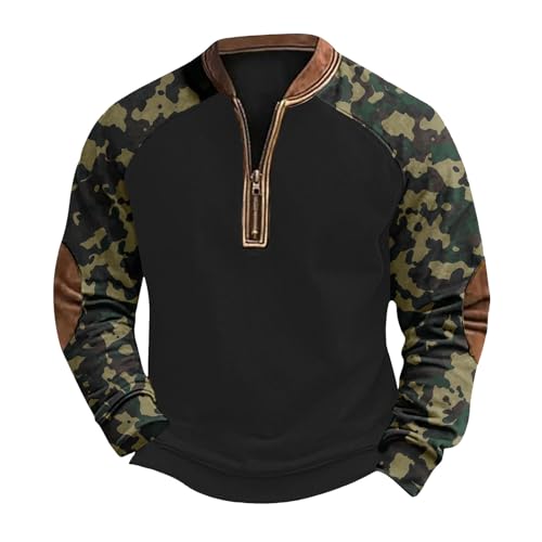 SHINROAD Herren-Langarm-Top mit V-Ausschnitt, Herren-Oberteil Herren-Sweatshirt halbem Reißverschluss und V-Ausschnitt für Frühling Herbst, 3D-Camouflage-Druck, A M von SHINROAD