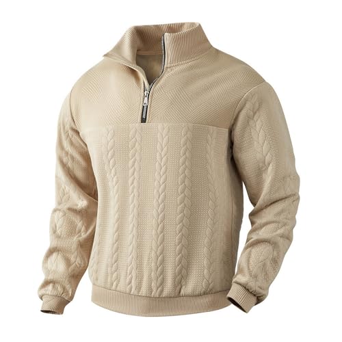 SHINROAD Herren-Sweatshirt mit Stehkragen, einfarbig, Reißverschluss, für Frühling, Winter, vielseitiger Stil, lässiger Pullover, lang, Khaki, Größe L von SHINROAD