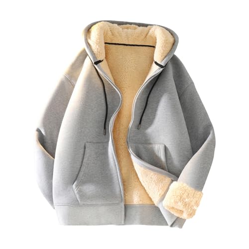 SHINROAD Herrenmantel Herren Kapuzenpullover Herren Herbst Winter Kapuzenpullover Dickes Fleece gefüttert einfarbig mit Taschen elastische Bündchen Bequeme warme Jacke für kaltes Wetter Grau 5XL von SHINROAD