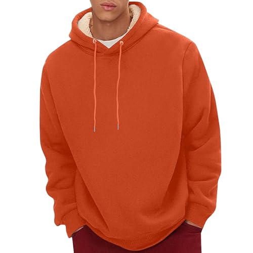 SHINROAD Lässiger Herren-Kapuzenpullover, Winter, Plüschfutter, einfarbig, Kordelzug, lockere lange Ärmel, Thermo-Top mit elastischen Bündchen, Orange, XXXXL von SHINROAD