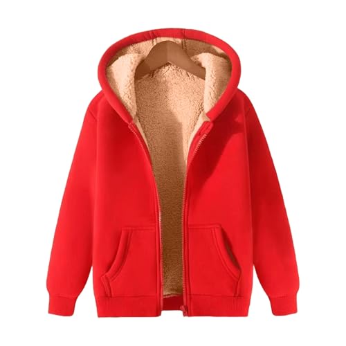 SHINROAD Lässiger Kapuzenpullover für Herren mit Reißverschluss, Herren, Herbst/Winter, Dicker, Fleece gefütterter Sherpa-Kapuzenmantel Reißverschluss und Taschen, Warmer, gemütlicher, lässiger Rot M von SHINROAD