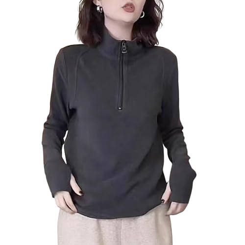 SHINROAD Langärmeliges Damen-Sweatshirt, normale Passform, einfarbig, deutscher Samt, gemütliches Winter-Top für Herbst, Grau, Größe L von SHINROAD